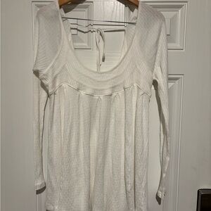 Free People Cream Long Sleeve Tie Front Blouse